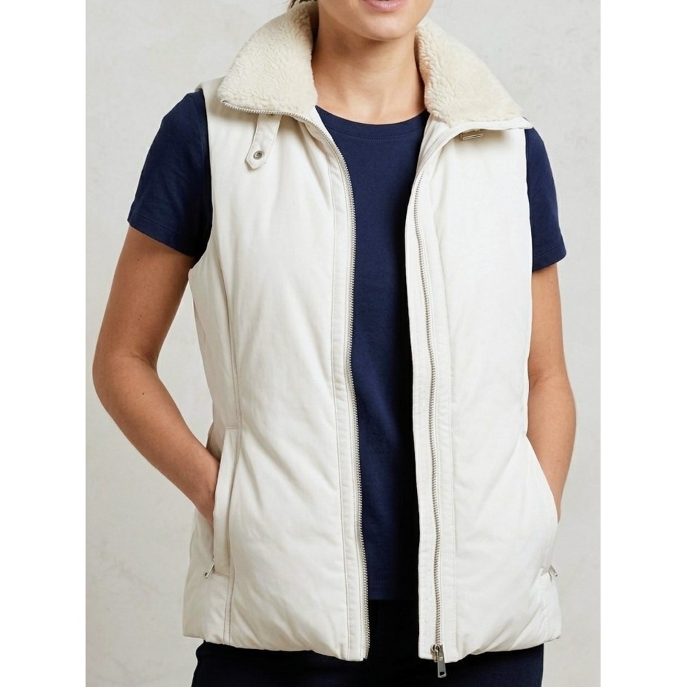 Banana Republic Womens Cream Puffer Vest Sherpa Collar Back Cinch Small - Picture 5 of 10
